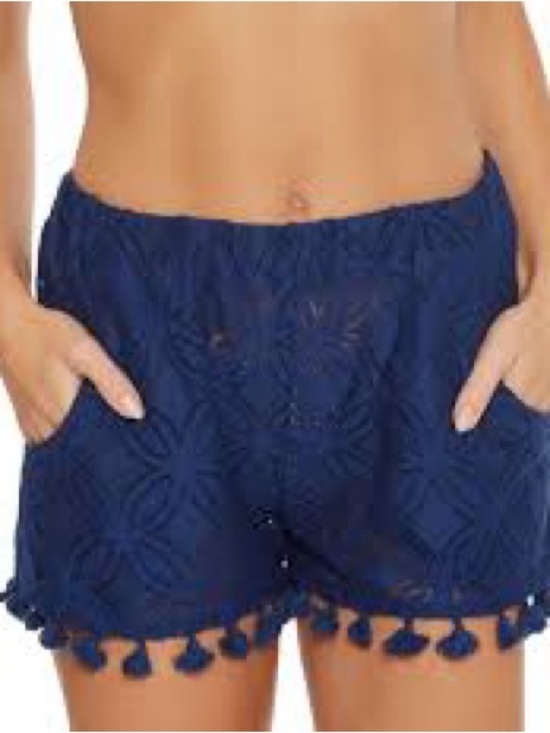 Trina Turk Pants - Trina Turk Navy Lace Crochet Shorts with Pom Trim